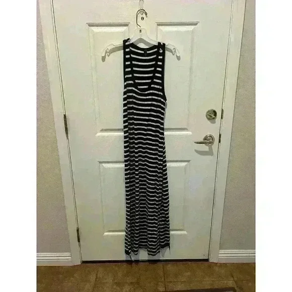 J crew Womens Size XS Black White striped maxi dress casual soft comfy Stretch - Picture 3 of 8